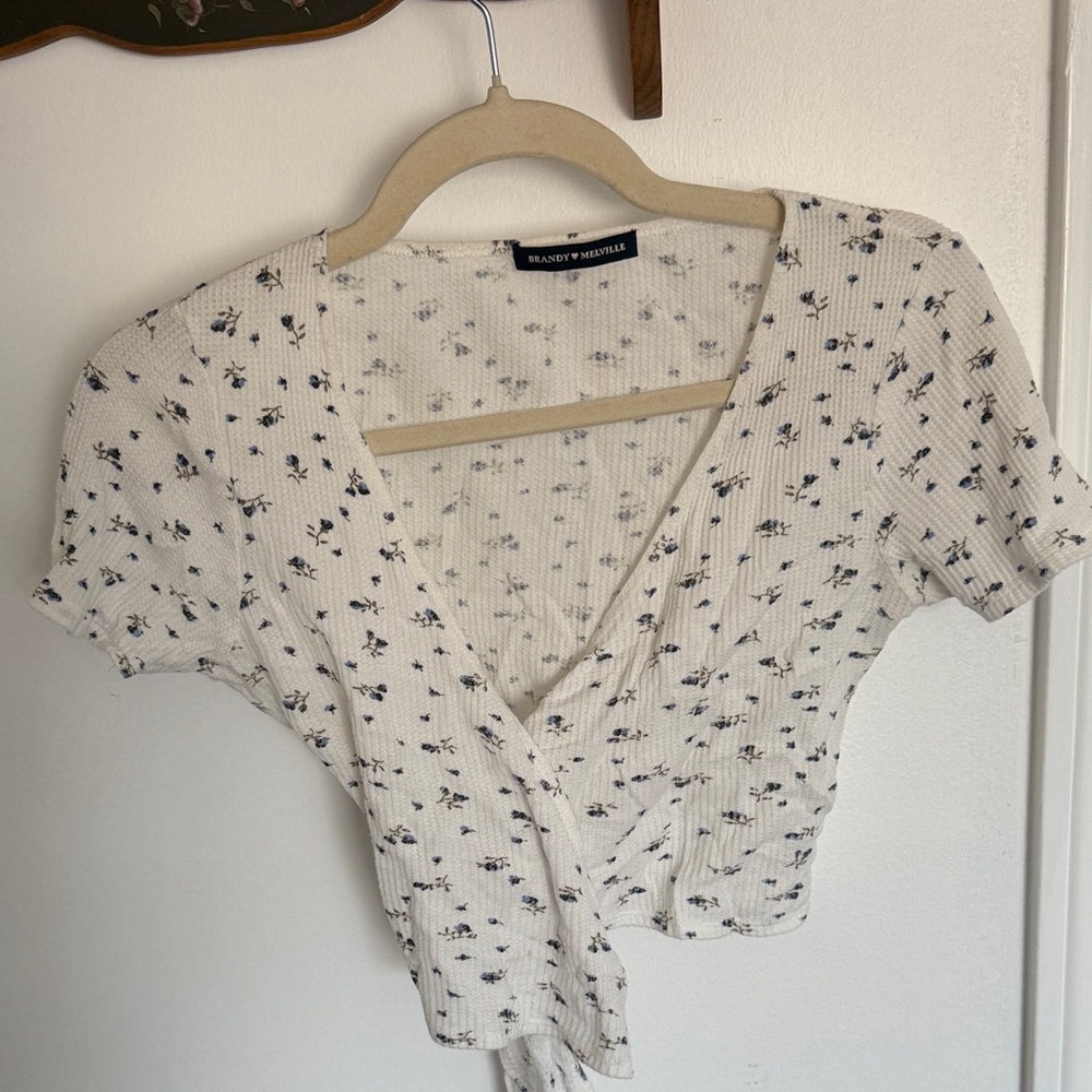 Brandy Melville White Puff Sleeve Wrap Blouse